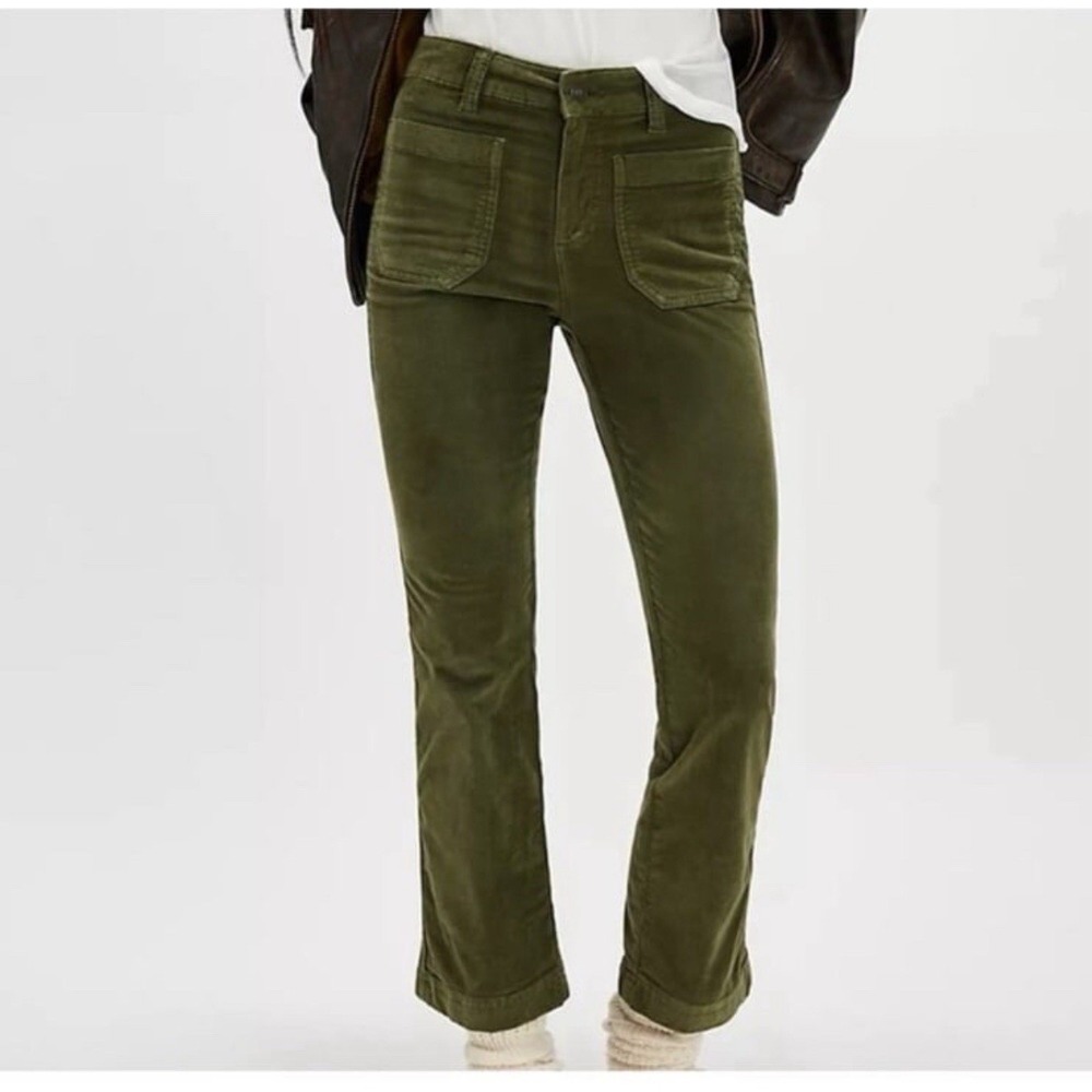 Free People High Time Kick Flare Pant Women's 2 Army Green Mid Rise Patch Pocket